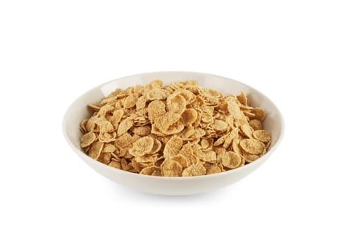 Corn flakes isolated in a plate on white background. With clipping path.