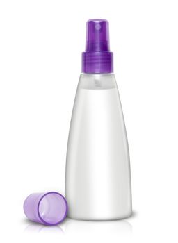 Plastic bottle spray for hair on a white background. With clipping path