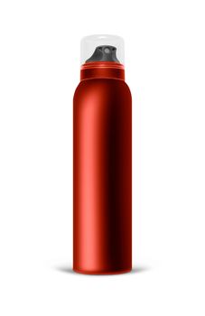 Red blank aluminum spray can isolated on white background. The black template bottle spray for design. With clipping path.