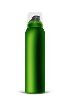 Green blank aluminum spray can isolated on white background. The black template bottle spray for design. With clipping path.