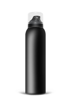 Black blank aluminum spray can isolated on white background. The black template bottle spray for design. With clipping path.
