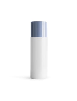 Cosmetic bottles on blue cover isolated on white background