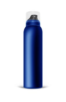 Blue blank aluminum spray can isolated on white background. The black template bottle spray for design. With clipping path.