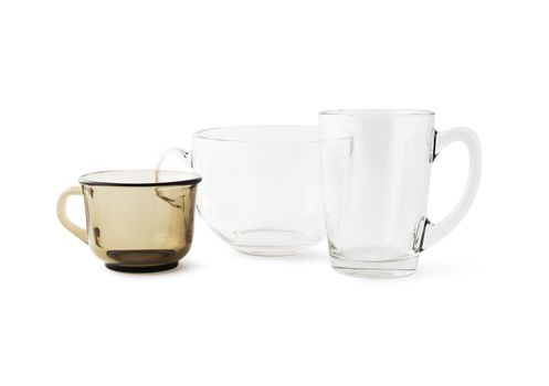Transparent glass cup isolated closeup. With clipping path