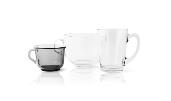 Transparent glass cup isolated closeup. With clipping path