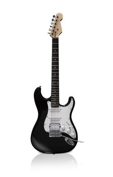 CHISINAU, MOLDOVA - July 8, 2016: Black electric guitar on white background. With clipping path