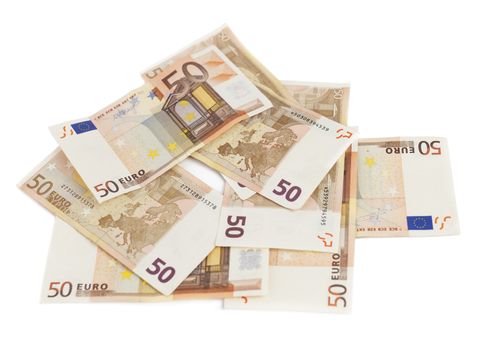 Euro money banknotes isolated on white background. Blurred concept