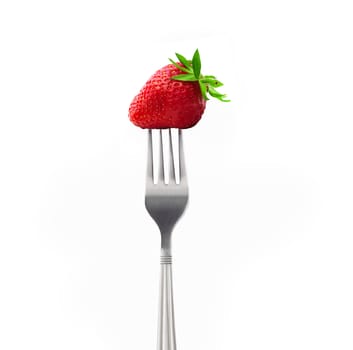  Fresh Strawberry on a fork isolated on white background