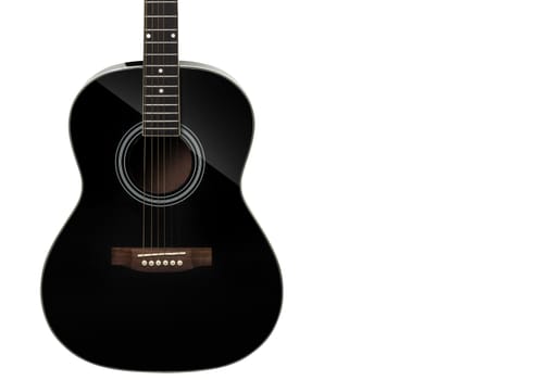 Black acoustic guitar on white background.