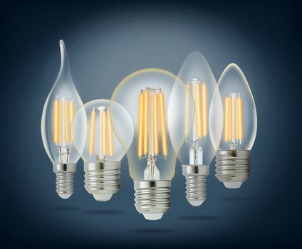 LED filament light bulbs set.