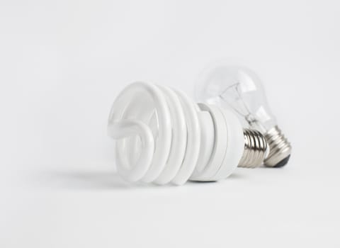 Energy saving light bulb on a white background