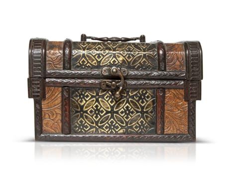 vintage wooden chest on white background.  Clipping Path