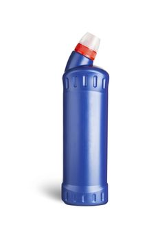 Blue plastic bottle for liquid laundry detergent, cleaning agent, bleach or fabric softener. With clipping path