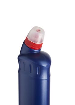 Blue plastic bottle for liquid laundry detergent, cleaning agent, bleach or fabric softener. With clipping path