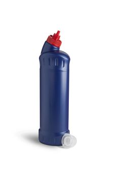 Blue plastic bottle for liquid laundry detergent, cleaning agent, bleach or fabric softener. With clipping path