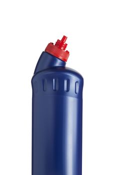 Blue plastic bottle for liquid laundry detergent, cleaning agent, bleach or fabric softener. With clipping path