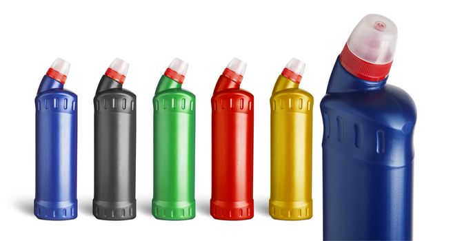 Set plastic bottle for liquid laundry detergent, cleaning agent, bleach or fabric softener.