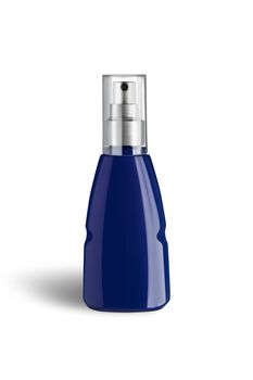 Blue plastic bottle spray with the pump isolated on a white background, clipping path.