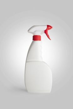 Plastic bottle with sprayer for liquids isolated on white background. With clipping path