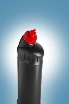 Black plastic bottle for liquid laundry detergent, cleaning agent, bleach or fabric softener. With clipping path