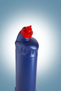 Blue plastic bottle for liquid laundry detergent, cleaning agent, bleach or fabric softener. With clipping path