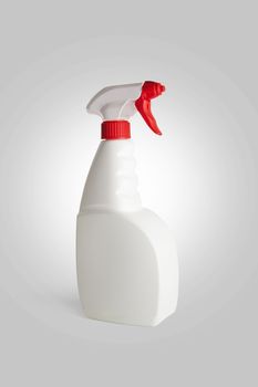 Plastic bottle with sprayer for liquids isolated on white background. With clipping path