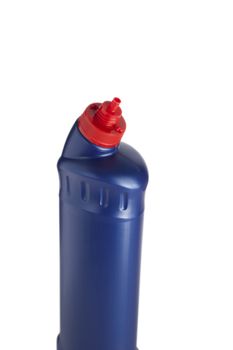 Blue plastic bottle for liquid laundry detergent, cleaning agent, bleach or fabric softener. With clipping path