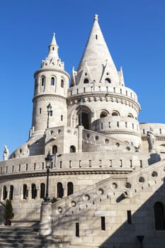 Fishermans Bastion in Budapest, Hungary, on a sunny winter day