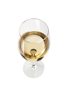Wineglass with white wine isolated on white background. Concept and idea. With clipping path
