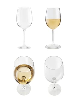Wineglass with white wine isolated on white background.