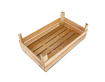 Empty wooden crate isolated on white background