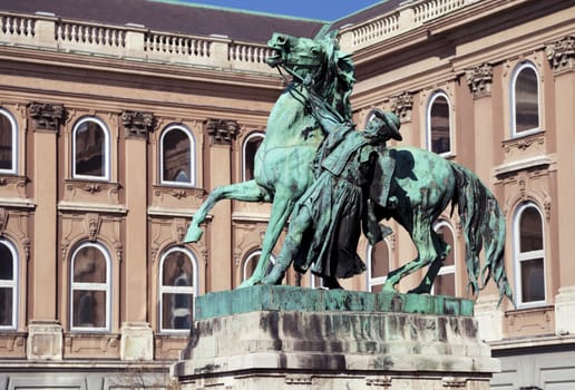 Statue of the horseherd taming a wild horse near royal palace, Budapest, Hungary