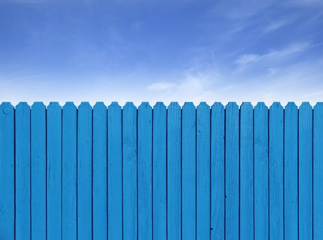 Fence wooden parallel bars, painted blue. Isolated on a white background. With clipping path.