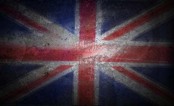 Grunge UK flag on stone texture background closeup