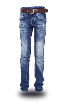 Blue Jeans with a belt the teenager isolated. With clipping path