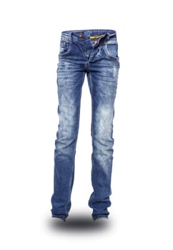 Blue jeans unbuttoned teenager isolated. With clipping path