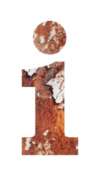 Old rusty metal alphabet, text h, isolated over the white background