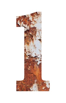 Old rusty metal alphabet, text l, isolated over the white background