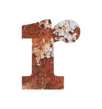 Old rusty metal alphabet, text r, isolated over the white background