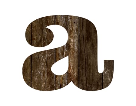 Old wooden planks alphabet, text a. Isolated on white background. With clipping path