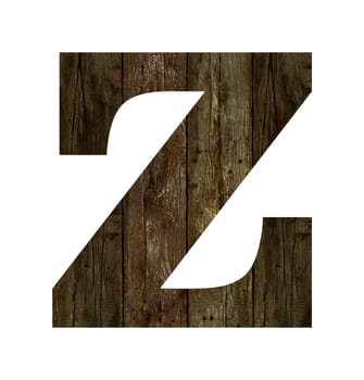 Old wooden planks alphabet, text Z. Isolated on white background. With clipping path
