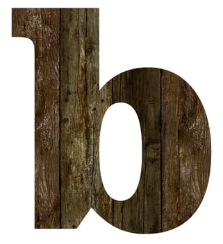 Old wooden planks alphabet, text b. Isolated on white background. With clipping path