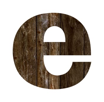 Old wooden planks alphabet, text e. Isolated on white background. With clipping path