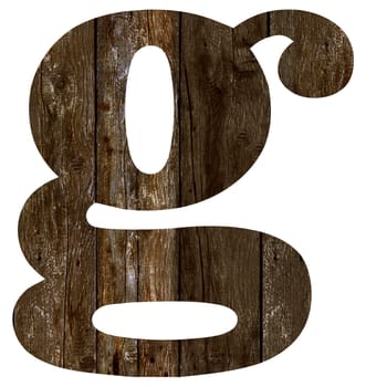 Old wooden planks alphabet, text g. Isolated on white background. With clipping path
