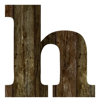 Old wooden planks alphabet, text h. Isolated on white background. With clipping path