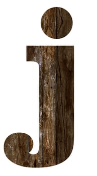 Old wooden planks alphabet, text j. Isolated on white background. With clipping path