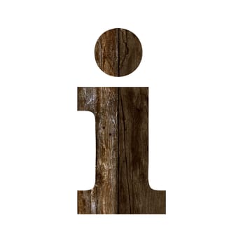 Old wooden planks alphabet, text i. Isolated on white background. With clipping path