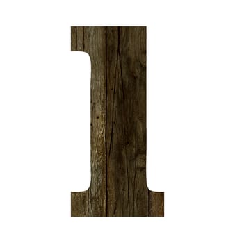 Old wooden planks alphabet, text l. Isolated on white background. With clipping path