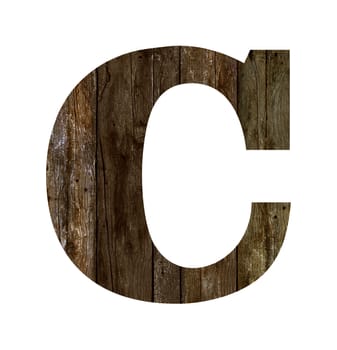 Old wooden planks alphabet, text C. Isolated on white background. With clipping path