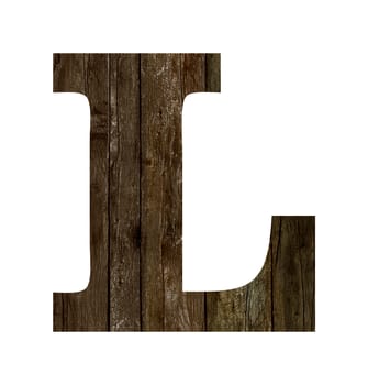 Old wooden planks alphabet, text L. Isolated on white background. With clipping path